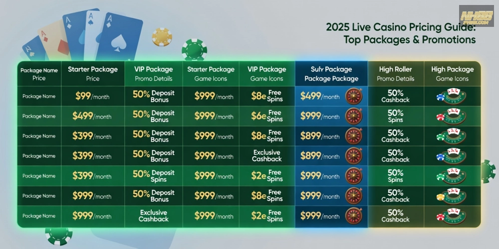 Hình ảnh bảng giá chi tiết các gói chơi live casino nh88 năm 2025