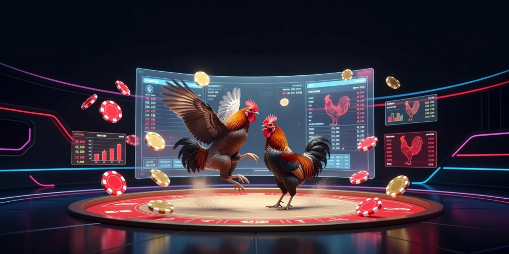 Hình minh họa khái niệm đá gà trực tiếp tại casino trực tuyến với giao diện hiện đại