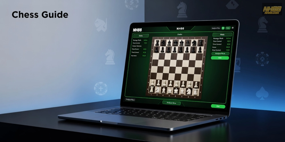 Hình minh họa khái niệm hướng dẫn chơi cờ vua trên nền tảng NH88 trực tuyến.