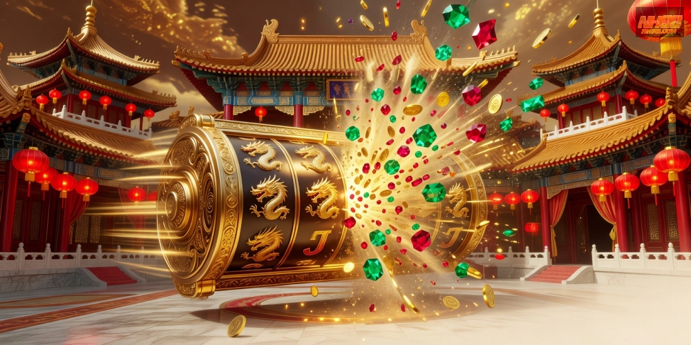 Hình ảnh nổi bật trò chơi Nổ Hũ Vàng NH88 với guồng quay vàng óng và phần thưởng hấp dẫn