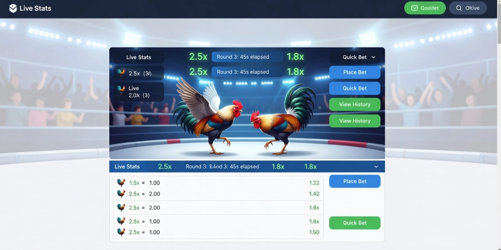 Hình ảnh giao diện nền tảng SV388 với các trận đá gà trực tiếp hấp dẫn