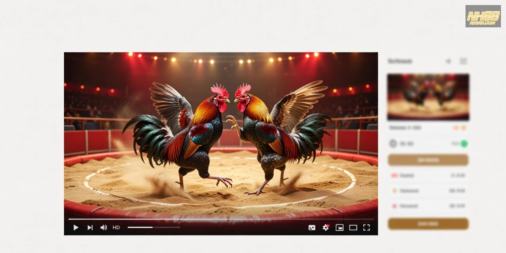 Minh họa giao diện xem đá gà trực tiếp trên nền tảng nh88 với hình ảnh sắc nét